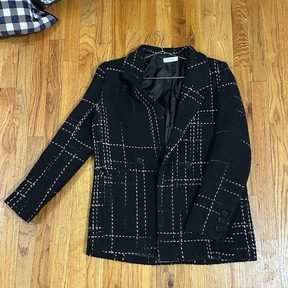 Anine Bing Kaia Double Breasted Blazer Black Plaid Size Small - Picture 3 of 5